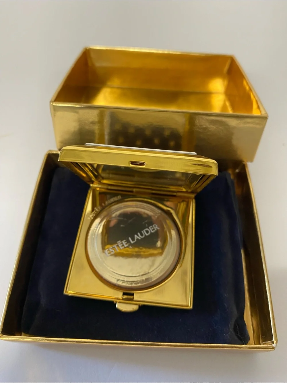 Estee Lauder Gold Compact with Red, White, Blue Enamel Flag Design